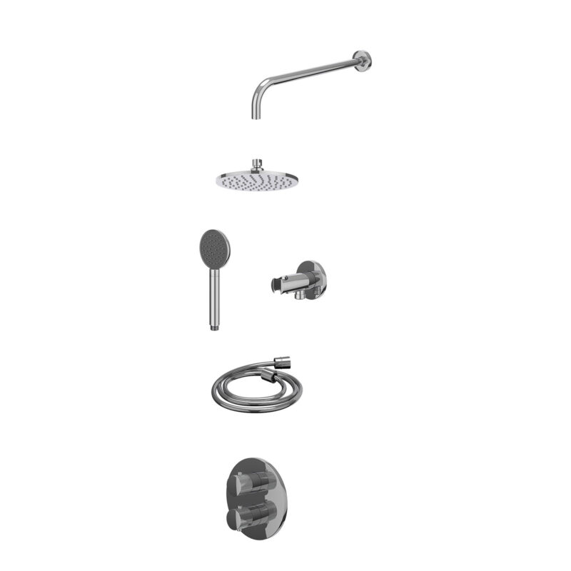 Excl. inbouwbox regendoucheset inbouwthermostaatkraan met 2-weg stop-omstel, wandarm, R20cmME, houder met uitlaat, doucheslan