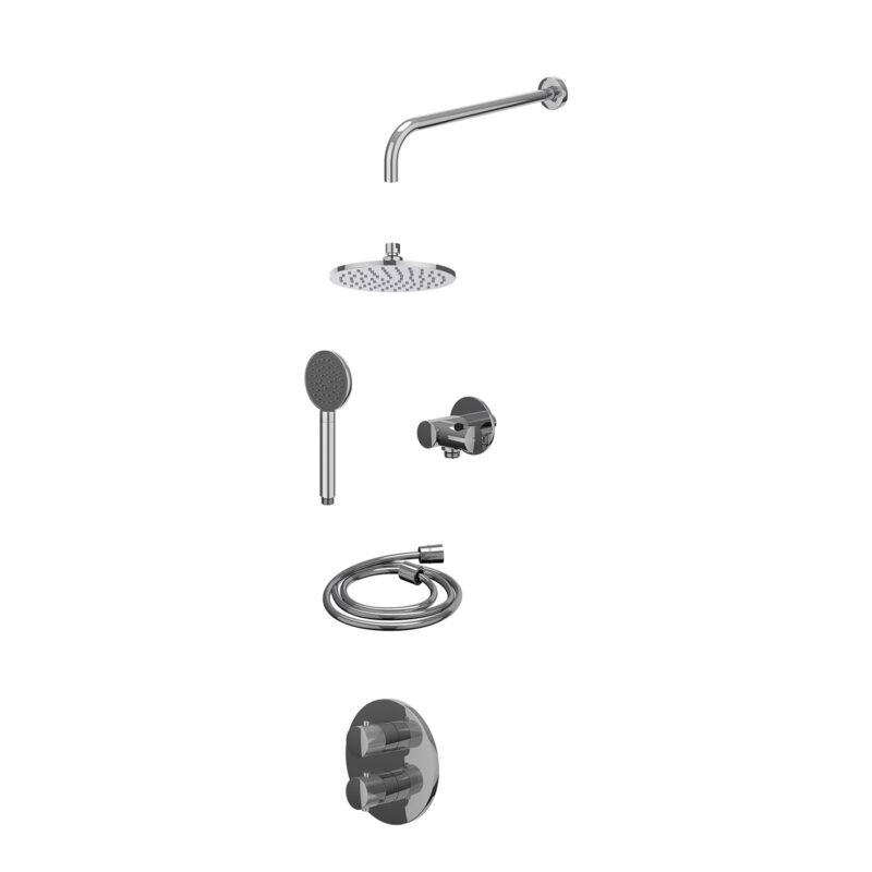 Winkelwagen 11 Excl. inbouwbox regendoucheset inbouwthermostaatkraan met 2-weg stop-omstel, wandarm, R20cmME, verstelbare steun met geïnt. uitlaat, doucheslang 150cm en satin spray handdouche