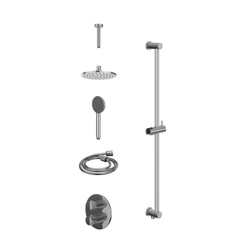 Winkelwagen 19 Excl. inbouwbox regendoucheset inbouwthermostaatkraan met 2-weg stop-omstel, plafondbuis 15cm, R20cmME, glijstang met uitlaat, doucheslang 150cm en satin spray handdouche