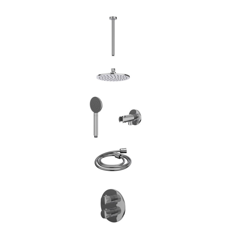 Winkelwagen 5 Excl. inbouwbox regendoucheset inbouwthermostaatkraan met 2-weg stop-omstel, plafondbuis 30cm, R20cmME, houder met uitlaat, doucheslang 150cm en satin spray handdouche