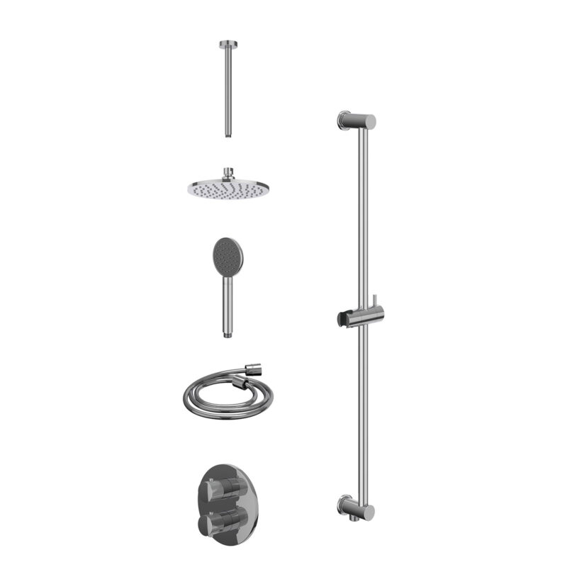Winkelwagen 40 Excl. inbouwbox regendoucheset inbouwthermostaatkraan met 2-weg stop-omstel, plafondbuis 30cm, R20cmME, glijstang met uitlaat, doucheslang 150cm en satin spray handdouche