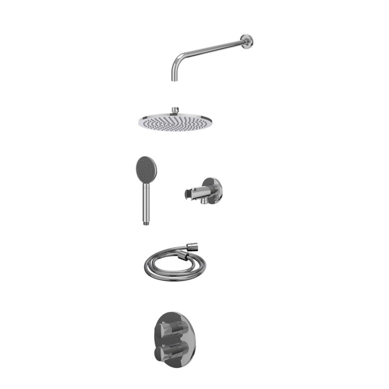 Winkelwagen 42 Excl. inbouwbox regendoucheset inbouwthermostaatkraan met 2-weg stop-omstel, wandarm, R25cmME, houder met uitlaat, doucheslang 150cm en satin spray handdouche