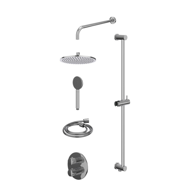 Excl. inbouwbox regendoucheset inbouwthermostaatkraan met 2-weg stop-omstel, wandarm, R25cmME, glijstang met uitlaat, douches