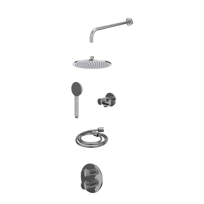 Winkelwagen 33 Excl. inbouwbox regendoucheset inbouwthermostaatkraan met 2-weg stop-omstel, wandarm, R25cmME, verstelbare steun met geïnt. uitlaat, doucheslang 150cm en satin spray handdouche