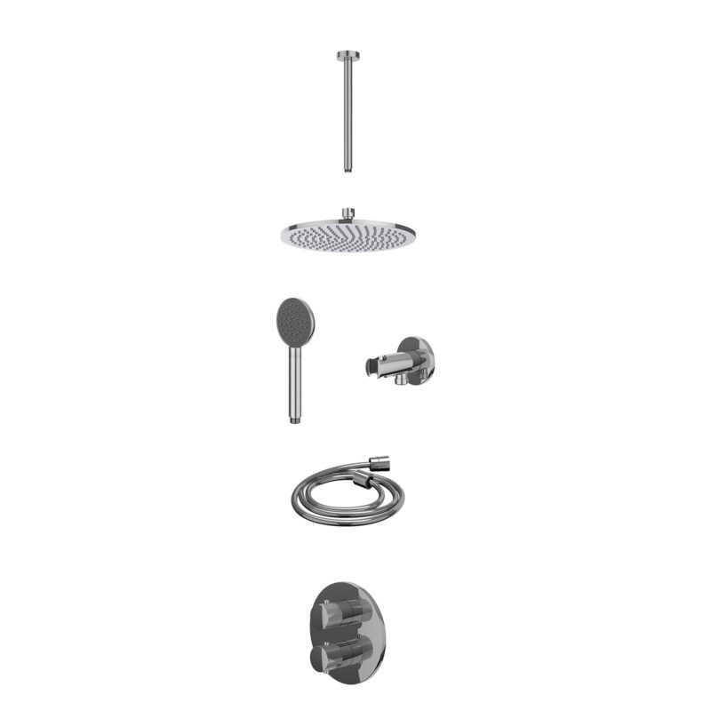 Excl. inbouwbox regendoucheset inbouwthermostaatkraan met 2-weg stop-omstel, plafondbuis 30cm, R25cmME, houder met uitlaat, d