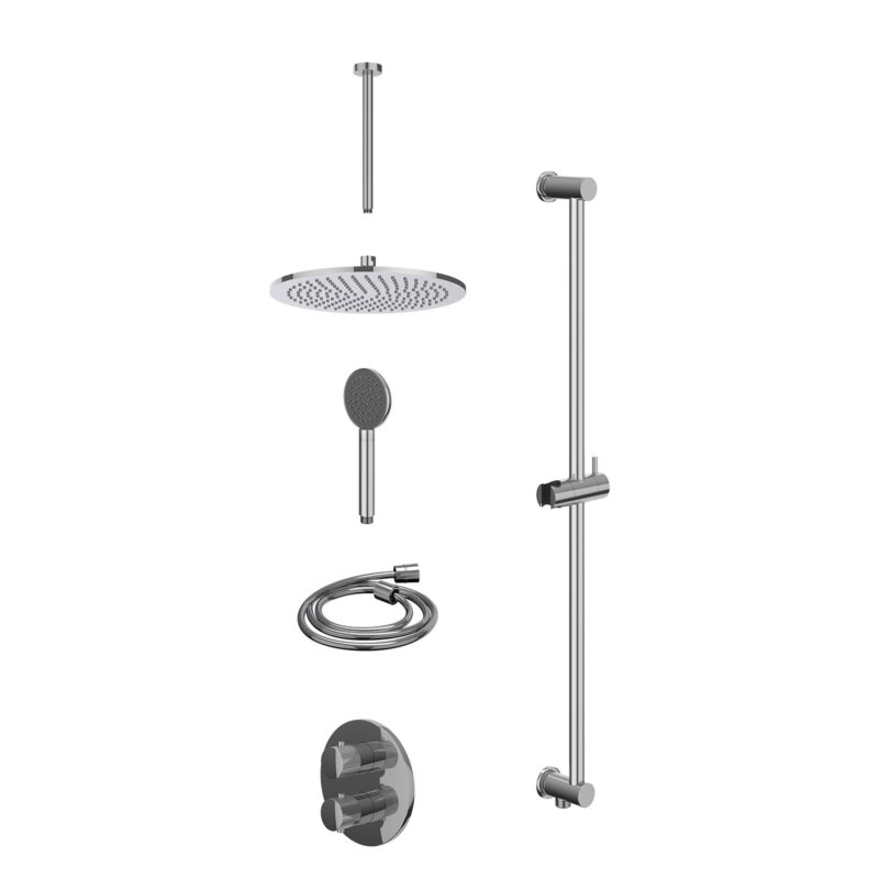 Winkelwagen 15 Excl. inbouwbox regendoucheset inbouwthermostaatkraan met 2-weg stop-omstel, plafondbuis 30cm, R30cmME, glijstang met uitlaat