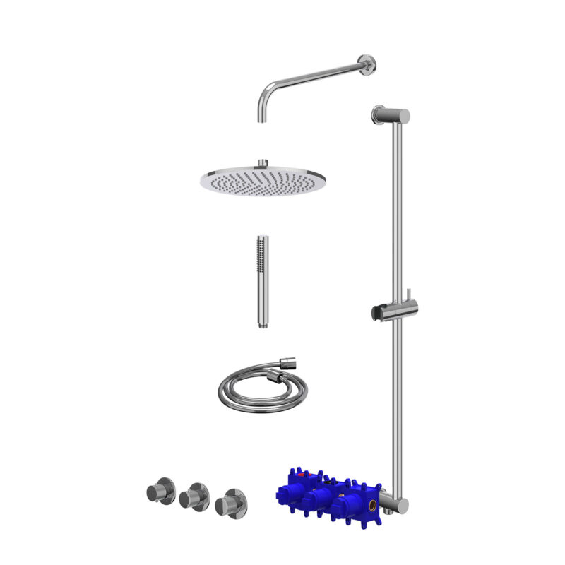 Winkelwagen 15 Regendoucheset inbouwthermostaatkraan met 2 vaste stopkranen symmetry, wandarm, R30cmME, glijstang met uitlaat, doucheslang 150cm en staafmodel