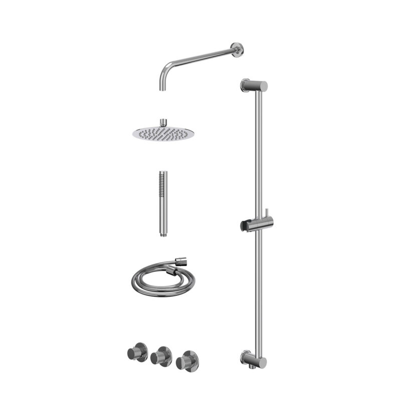 Excl. inbouwbox regendoucheset inbouwthermostaatkraan met 2 vaste stopkranen symmetry, wandarm, R20cmSL, glijstang met uitlaat, doucheslang 150cm en staafmodel