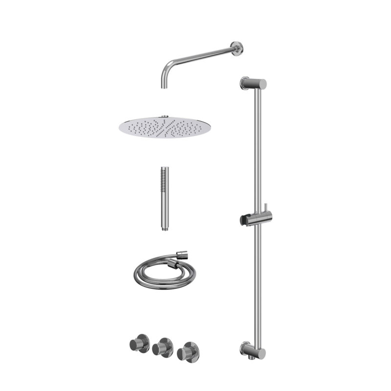 Winkelwagen 47 Excl. inbouwbox regendoucheset inbouwthermostaatkraan met 2 vaste stopkranen symmetry, wandarm, R30cmSL, glijstang met uitlaa