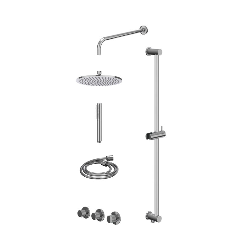 Excl. inbouwbox regendoucheset inbouwthermostaatkraan met 2 vaste stopkranen symmetry, wandarm, R25cmME, glijstang met uitlaat, doucheslang 150cm en staafmodel