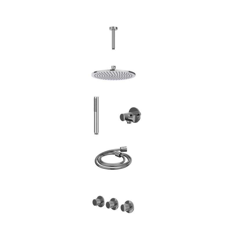 Winkelwagen 50 Excl. inbouwbox regendoucheset inbouwthermostaatkraan met 2 vaste stopkranen symmetry, plafondbuis 15cm, R25cmME, verstelbare steun met geïnt. uitlaat, doucheslang 150cm en staafmodel