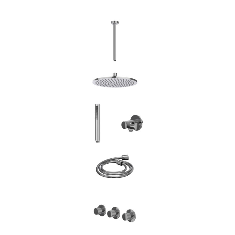 Excl. inbouwbox regendoucheset inbouwthermostaatkraan met 2 vaste stopkranen symmetry, plafondbuis 30cm, R25cmME, verstelbare