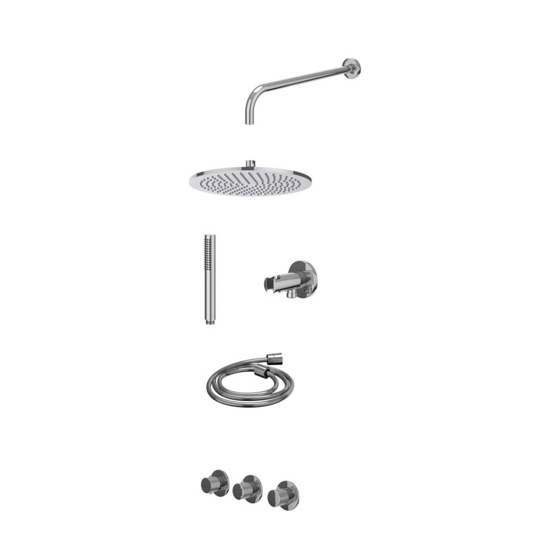 Excl. inbouwbox regendoucheset inbouwthermostaatkraan met 2 vaste stopkranen symmetry, wandarm, R30cmME, houder met uitlaat, doucheslang 150cm en staafmodel