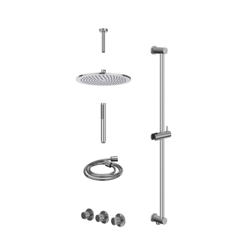 Winkelwagen 42 Excl. inbouwbox regendoucheset inbouwthermostaatkraan met 2 vaste stopkranen symmetry, plafondbuis 15cm, R30cmME, glijstang m