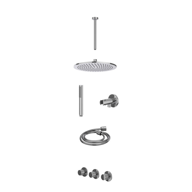 Winkelwagen 34 Excl. inbouwbox regendoucheset inbouwthermostaatkraan met 2 vaste stopkranen symmetry, plafondbuis 30cm, R30cmME, houder met