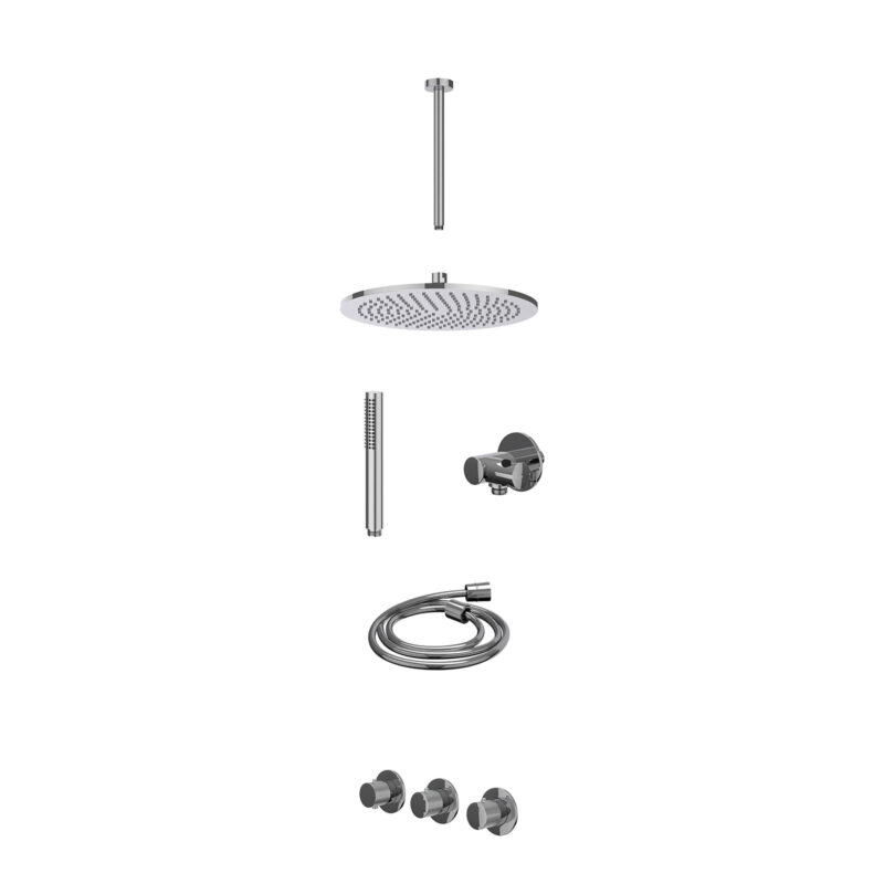 Winkelwagen 38 Excl. inbouwbox regendoucheset inbouwthermostaatkraan met 2 vaste stopkranen symmetry, plafondbuis 30cm, R30cmME, verstelbare steun met geïnt. uitlaat, doucheslang 150cm en staafmodel