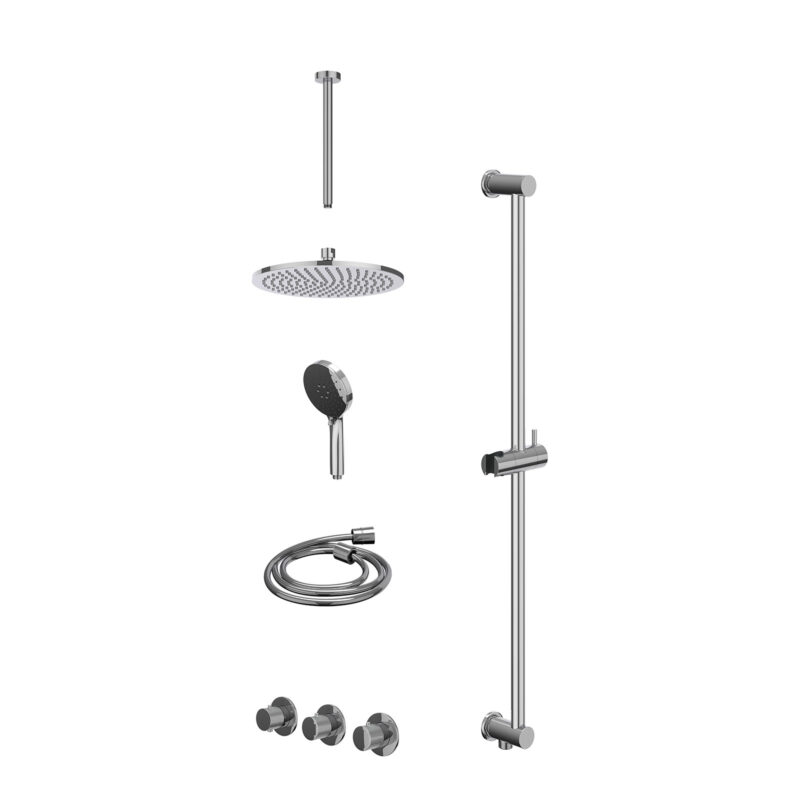 Winkelwagen 31 Excl. inbouwbox regendoucheset inbouwthermostaatkraan met 2 vaste stopkranen symmetry, plafondbuis 30cm, R25cmME, glijstang m
