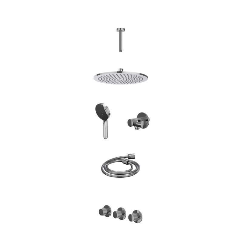Excl. inbouwbox regendoucheset inbouwthermostaatkraan met 2 vaste stopkranen symmetry, plafondbuis 15cm, R30cmME, verstelbare