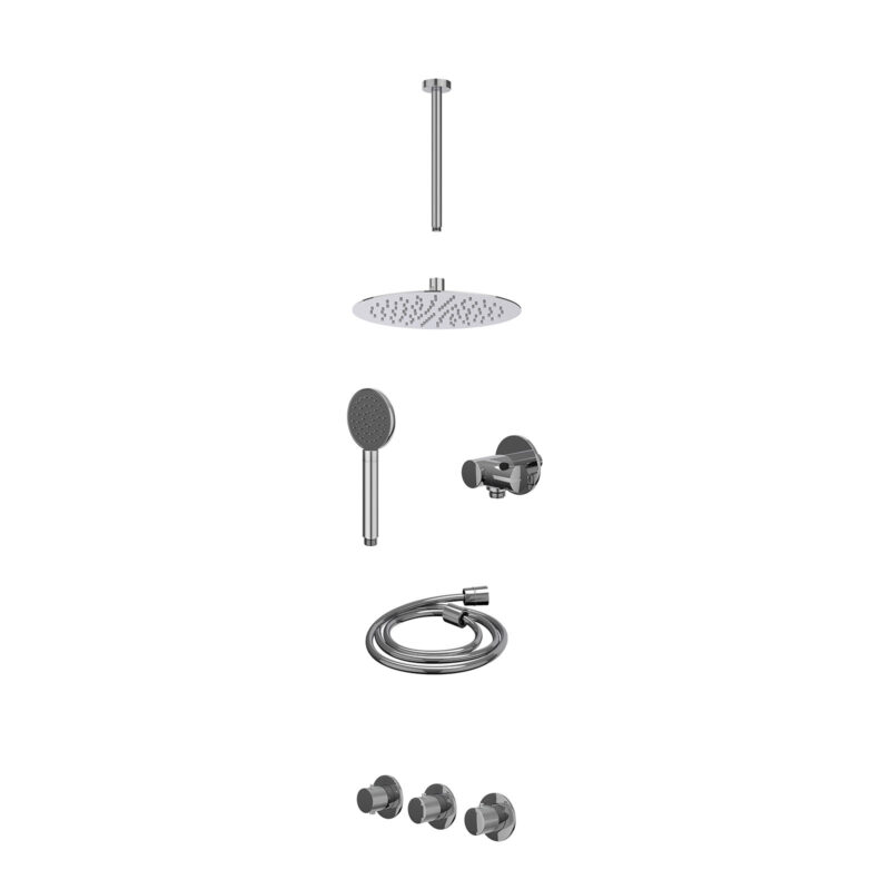 Excl. inbouwbox regendoucheset inbouwthermostaatkraan met 2 vaste stopkranen symmetry, plafondbuis 30cm, R25cmSL, verstelbare