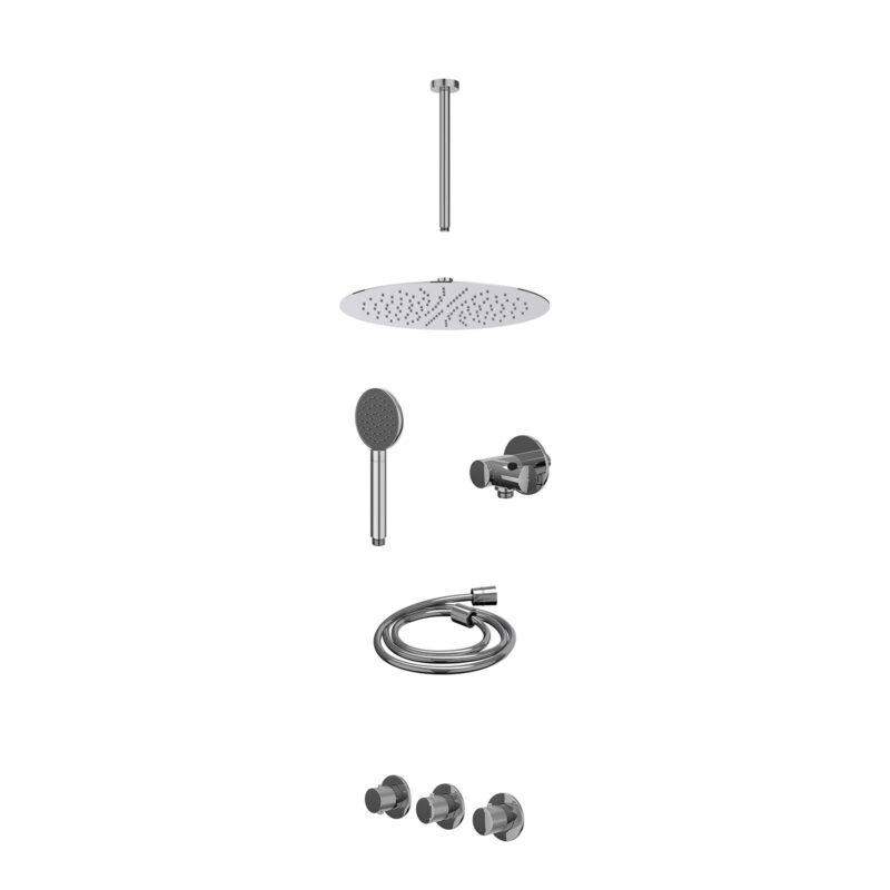 Excl. inbouwbox regendoucheset inbouwthermostaatkraan met 2 vaste stopkranen symmetry, plafondbuis 30cm, R30cmSL, verstelbare