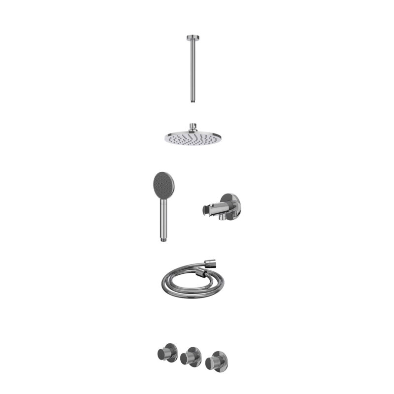 Excl. inbouwbox regendoucheset inbouwthermostaatkraan met 2 vaste stopkranen symmetry, plafondbuis 30cm, R20cmME, houder met 