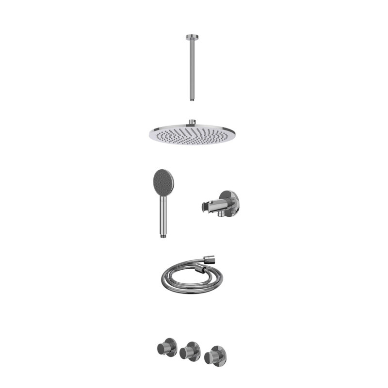 Excl. inbouwbox regendoucheset inbouwthermostaatkraan met 2 vaste stopkranen symmetry, plafondbuis 30cm, R30cmME, houder met 