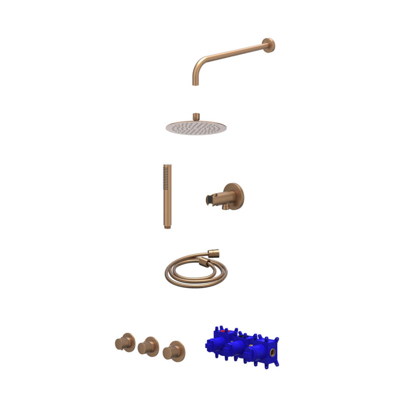 Regendoucheset inbouwthermostaatkraan met 2 vaste stopkranen symmetry, wandarm, R20cmSL, houder met uitlaat, doucheslang 150cm en staafmodel