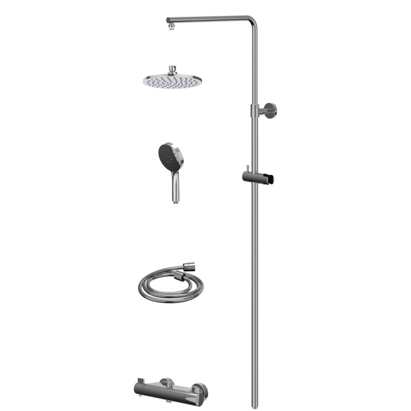 Regendoucheset thermostatisch opbouw set R20cmME en 3-standen handdouche BlokWoonWereld IVY Collectie