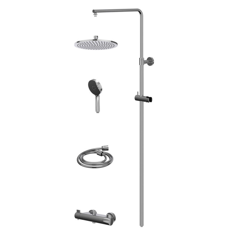 Winkelwagen 12 Regendoucheset thermostatisch opbouw set R25cmME en 3-standen handdouche
