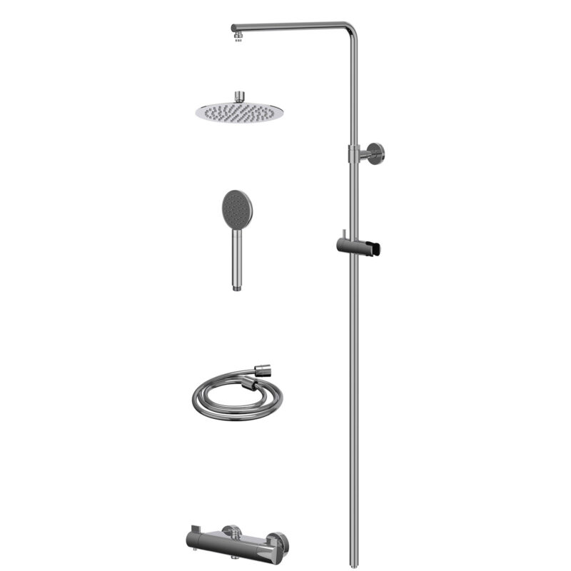 Regendoucheset thermostatisch opbouw set R20cmSL en satin spray handdouche BlokWoonWereld IVY Collectie