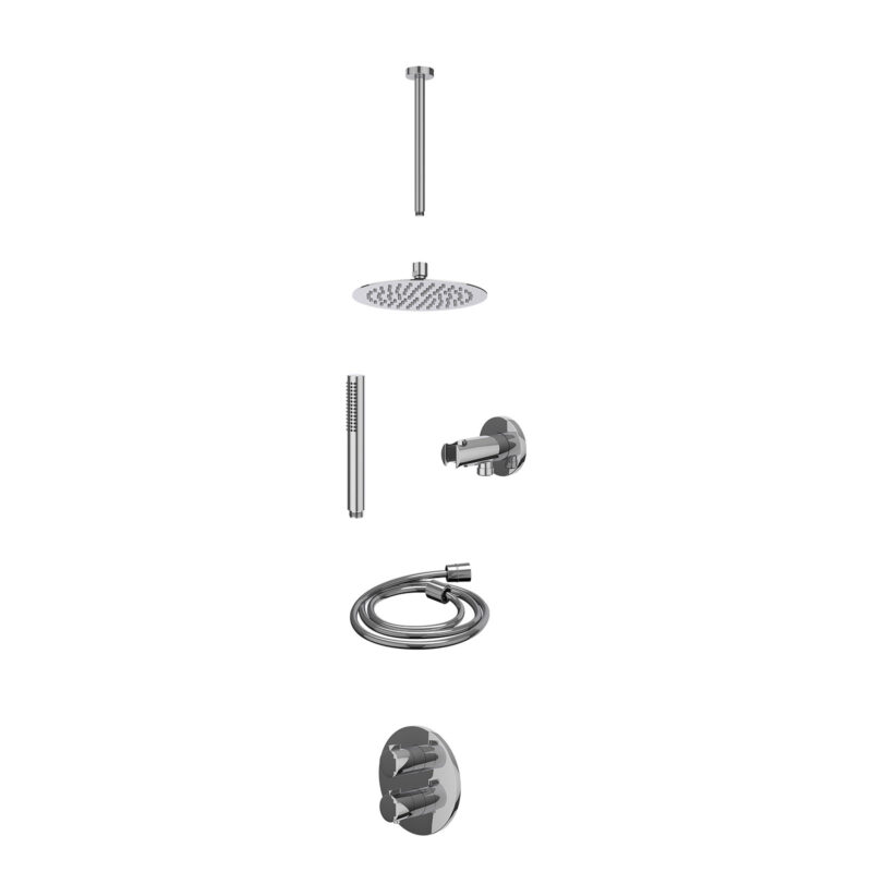 Excl. inbouwbox regendoucheset inbouwthermostaatkraan met 2-weg stop-omstel, plafondbuis 30cm, R20cmSL, houder met uitlaat, d