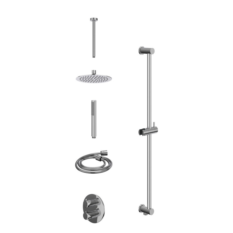 Excl. inbouwbox regendoucheset inbouwthermostaatkraan met 2-weg stop-omstel, plafondbuis 30cm, R20cmSL, glijstang met uitlaat