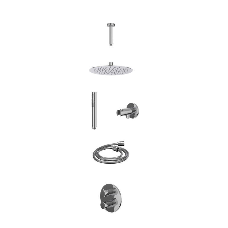 Winkelwagen 30 Excl. inbouwbox regendoucheset inbouwthermostaatkraan met 2-weg stop-omstel, plafondbuis 15cm, R25cmSL, houder met uitlaat, doucheslang 150cm en staafmodel