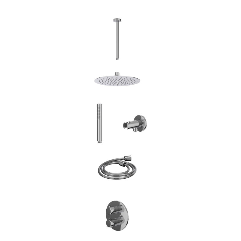 Winkelwagen 30 Excl. inbouwbox regendoucheset inbouwthermostaatkraan met 2-weg stop-omstel, plafondbuis 30cm, R25cmSL, houder met uitlaat, d