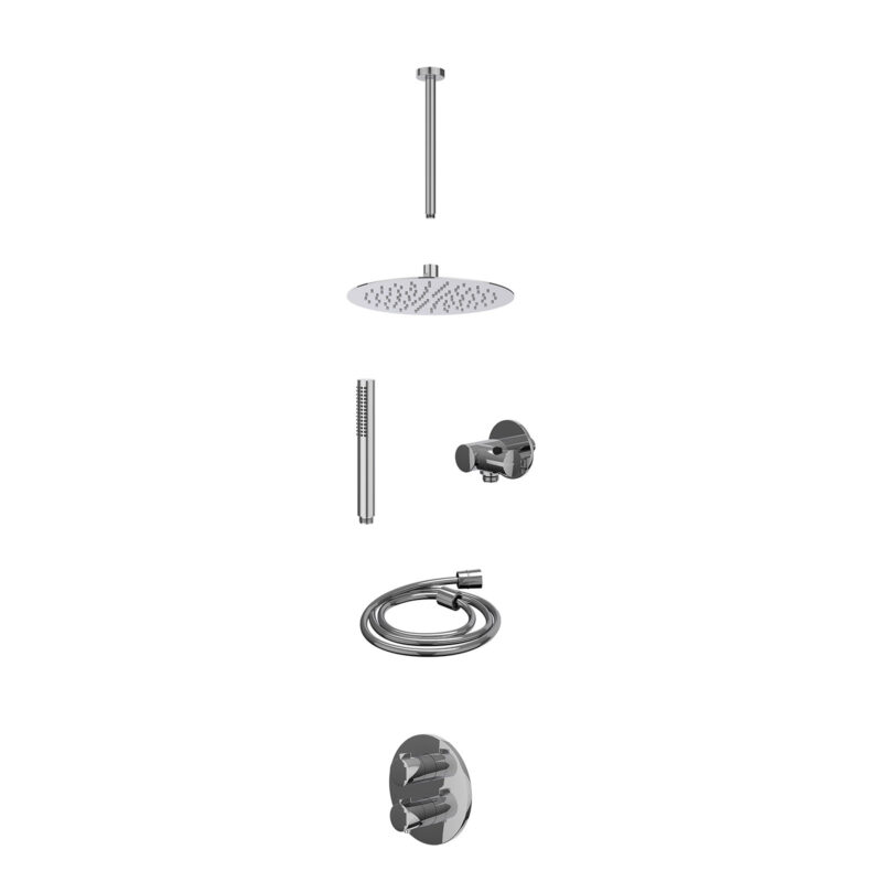 Excl. inbouwbox regendoucheset inbouwthermostaatkraan met 2-weg stop-omstel, plafondbuis 30cm, R25cmSL, verstelbare steun met