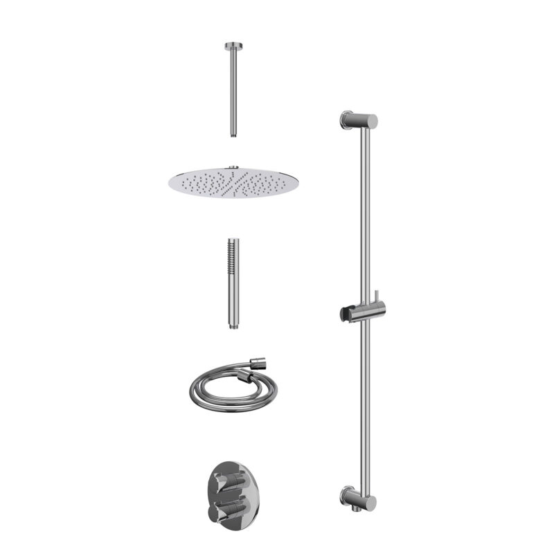 Winkelwagen 38 Excl. inbouwbox regendoucheset inbouwthermostaatkraan met 2-weg stop-omstel, plafondbuis 30cm, R30cmSL, glijstang met uitlaat, doucheslang 150cm en staafmodel