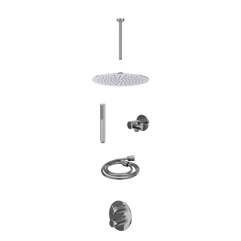 Excl. inbouwbox regendoucheset inbouwthermostaatkraan met 2-weg stop-omstel, plafondbuis 30cm, R30cmSL, verstelbare steun met
