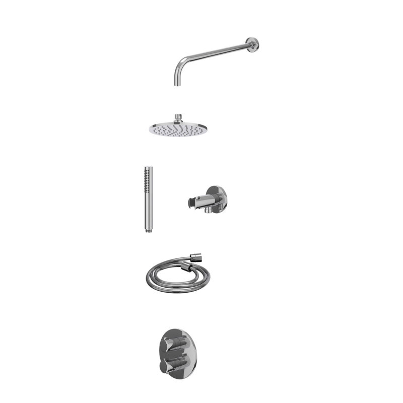 Excl. inbouwbox regendoucheset inbouwthermostaatkraan met 2-weg stop-omstel, wandarm, R20cmME, houder met uitlaat, doucheslang 150cm en staafmodel