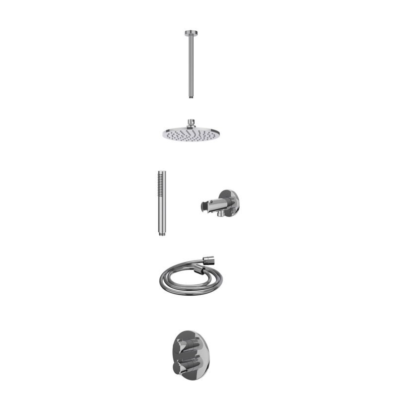 Winkelwagen 30 Excl. inbouwbox regendoucheset inbouwthermostaatkraan met 2-weg stop-omstel, plafondbuis 30cm, R20cmME, houder met uitlaat, d