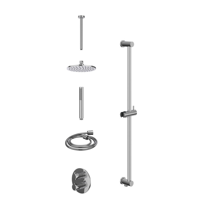 Excl. inbouwbox regendoucheset inbouwthermostaatkraan met 2-weg stop-omstel, plafondbuis 30cm, R20cmME, glijstang met uitlaat