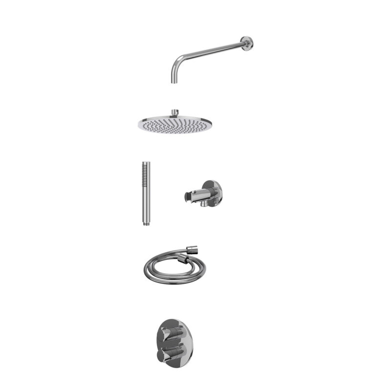 Excl. inbouwbox regendoucheset inbouwthermostaatkraan met 2-weg stop-omstel, wandarm, R25cmME, houder met uitlaat, doucheslan