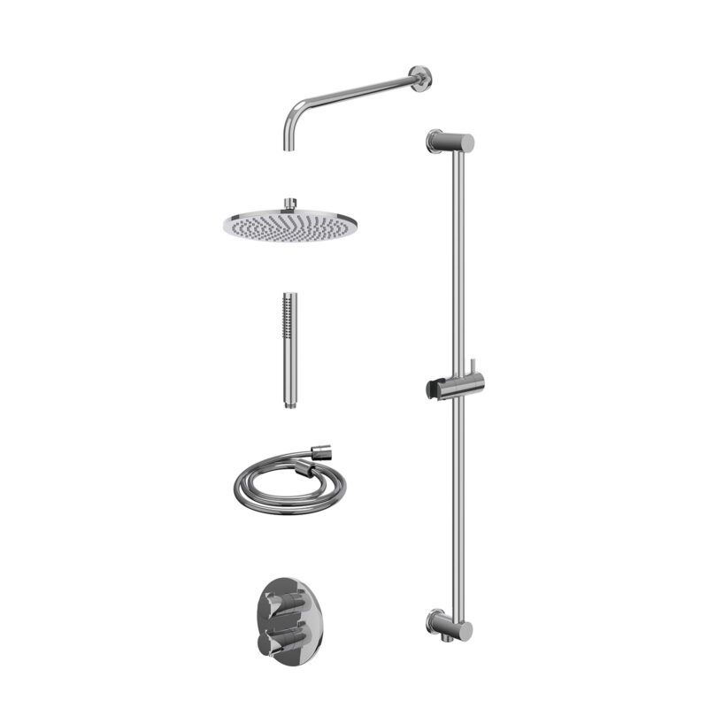 Winkelwagen 43 Excl. inbouwbox regendoucheset inbouwthermostaatkraan met 2-weg stop-omstel, wandarm, R25cmME, glijstang met uitlaat, douches