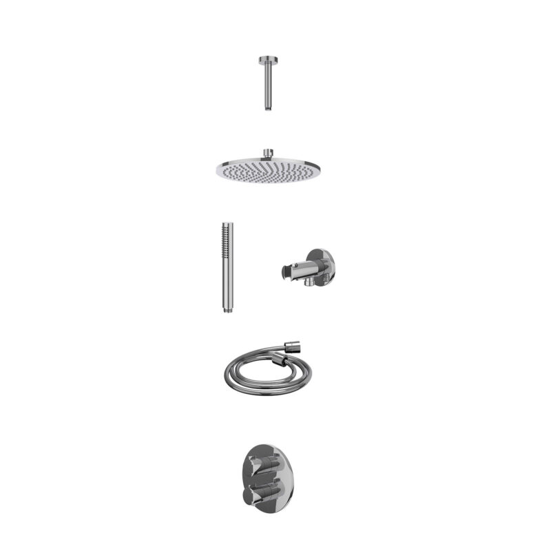Excl. inbouwbox regendoucheset inbouwthermostaatkraan met 2-weg stop-omstel, plafondbuis 15cm, R25cmME, houder met uitlaat, d