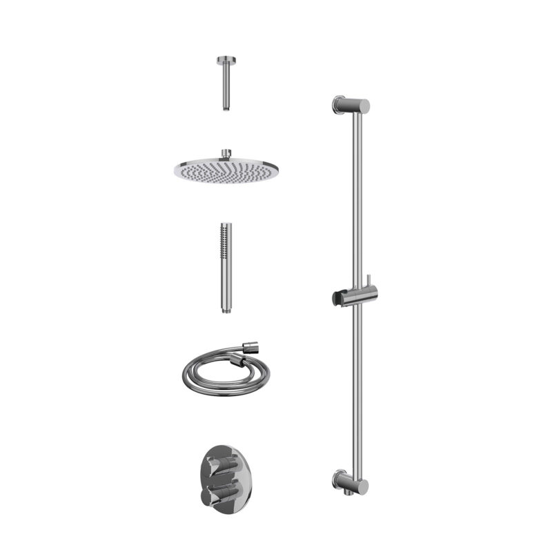 Winkelwagen 50 Excl. inbouwbox regendoucheset inbouwthermostaatkraan met 2-weg stop-omstel, plafondbuis 15cm, R25cmME, glijstang met uitlaat, doucheslang 150cm en staafmodel