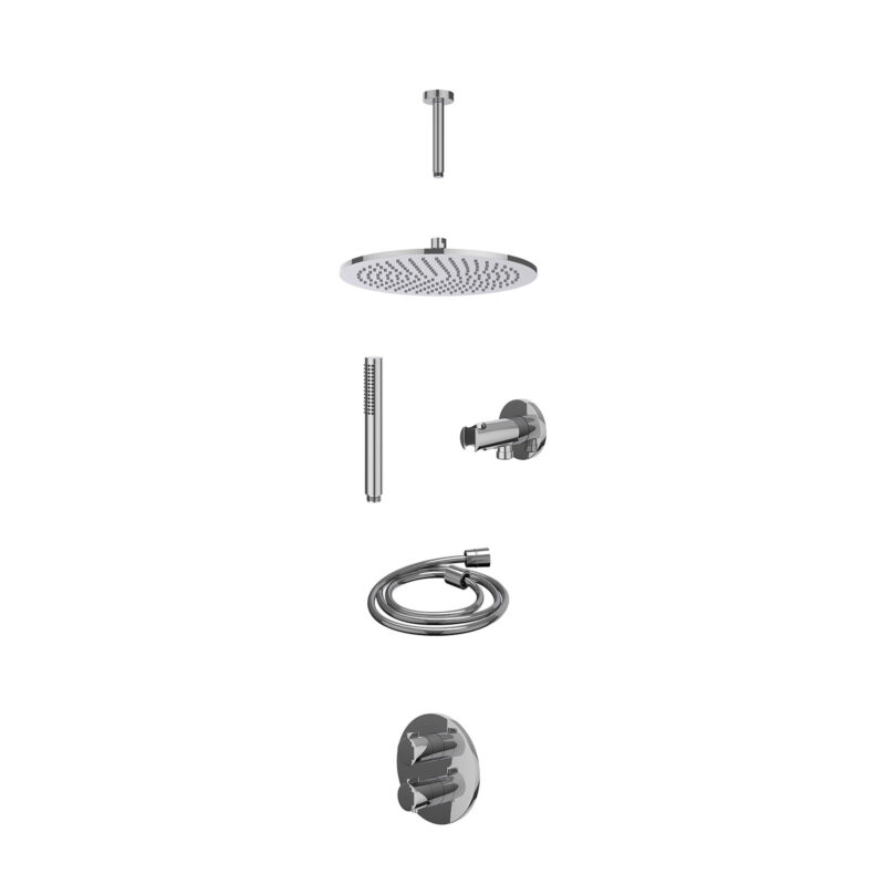 Winkelwagen 5 Excl. inbouwbox regendoucheset inbouwthermostaatkraan met 2-weg stop-omstel, plafondbuis 15cm, R30cmME, houder met uitlaat, d