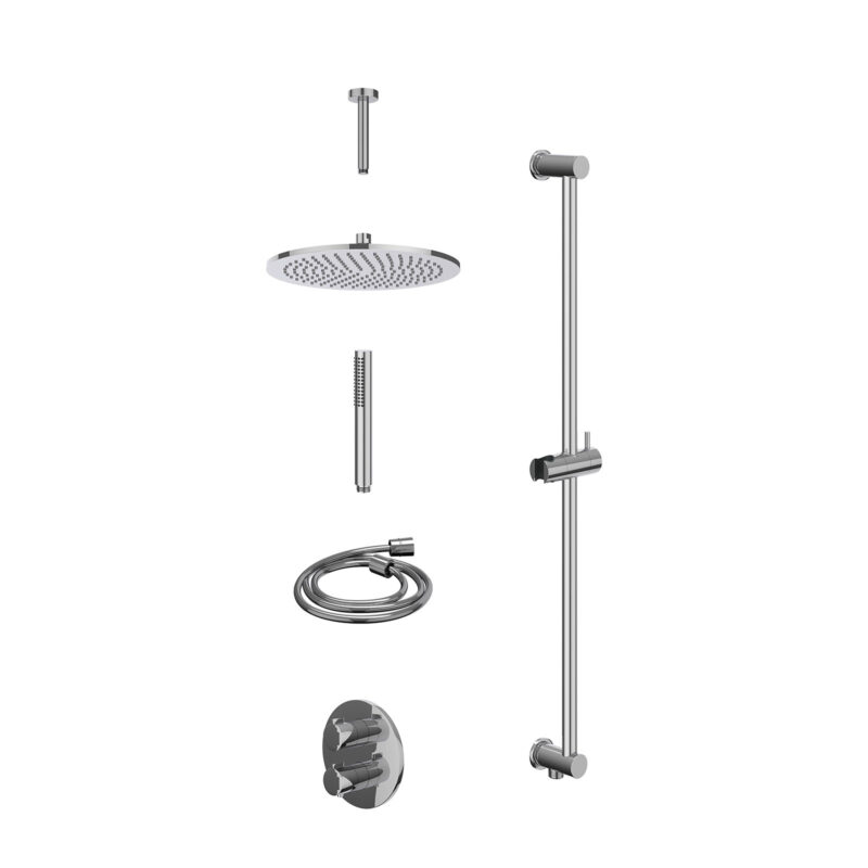 Winkelwagen 36 Excl. inbouwbox regendoucheset inbouwthermostaatkraan met 2-weg stop-omstel, plafondbuis 15cm, R30cmME, glijstang met uitlaat, doucheslang 150cm en staafmodel