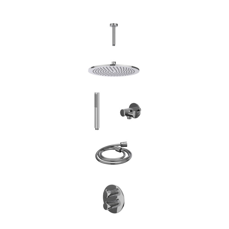 Winkelwagen 29 Excl. inbouwbox regendoucheset inbouwthermostaatkraan met 2-weg stop-omstel, plafondbuis 15cm, R30cmME, verstelbare steun met geïnt. uitlaat, doucheslang 150cm en staafmodel