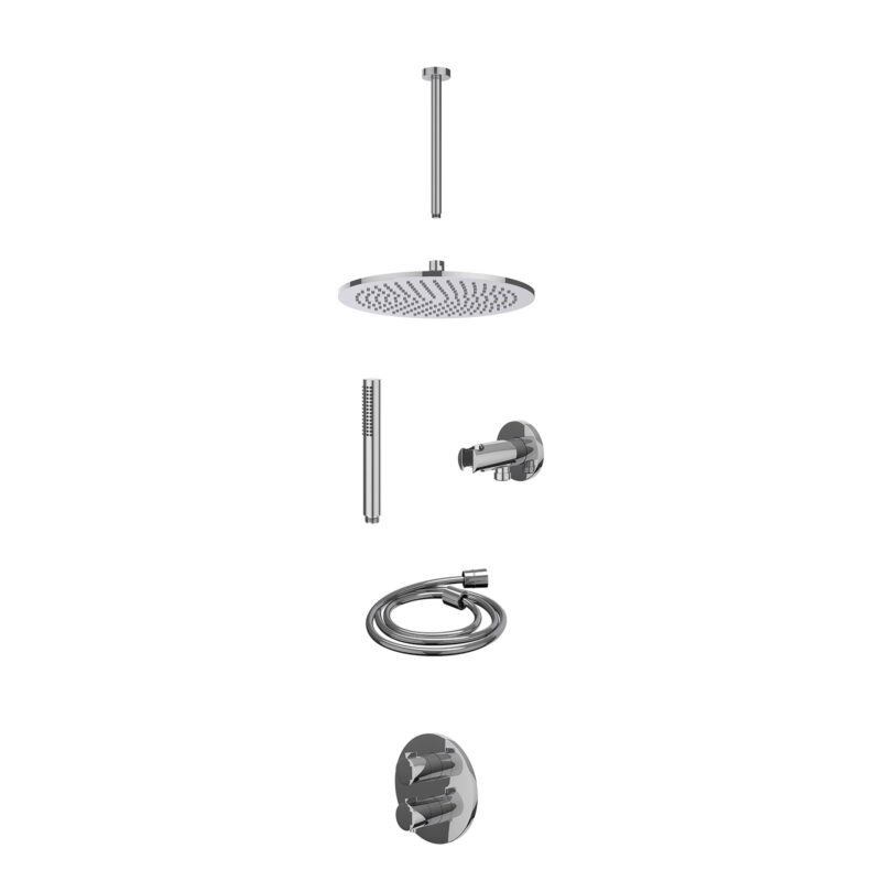 Winkelwagen 16 Excl. inbouwbox regendoucheset inbouwthermostaatkraan met 2-weg stop-omstel, plafondbuis 30cm, R30cmME, houder met uitlaat, d