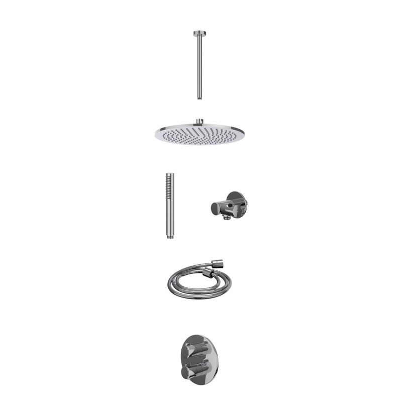Winkelwagen 11 Excl. inbouwbox regendoucheset inbouwthermostaatkraan met 2-weg stop-omstel, plafondbuis 30cm, R30cmME, verstelbare steun met