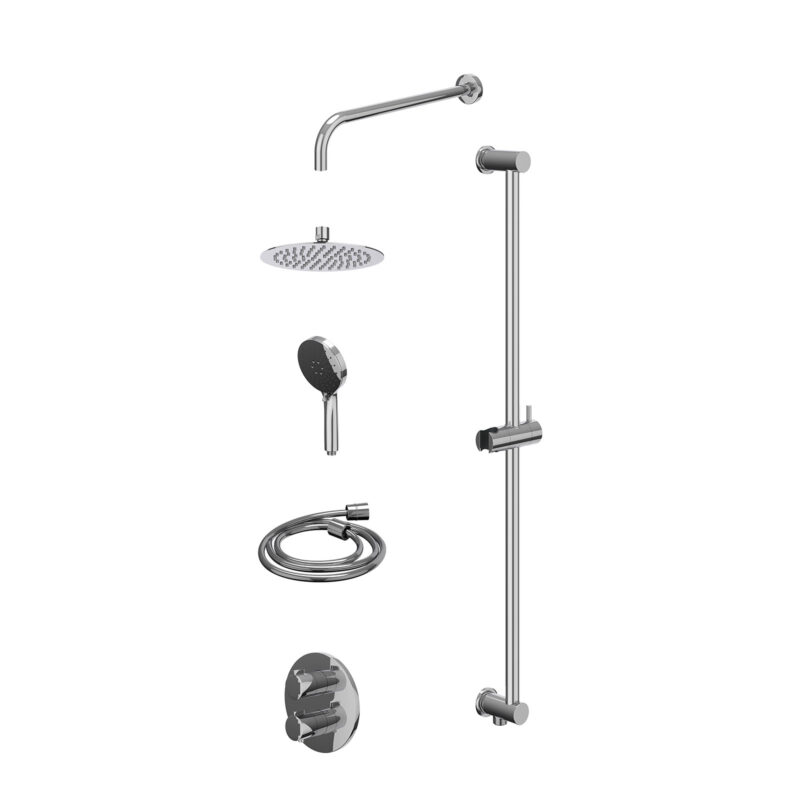 Winkelwagen 25 Excl. inbouwbox regendoucheset inbouwthermostaatkraan met 2-weg stop-omstel, wandarm, R20cmSL, glijstang met uitlaat, doucheslang 150cm en 3-standen handdouche